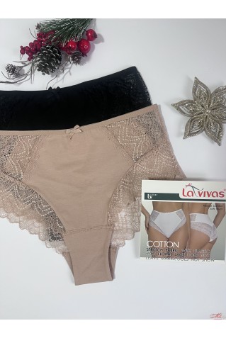 Високі трусики сліпи бавовна з мереживом La Vivas 10221